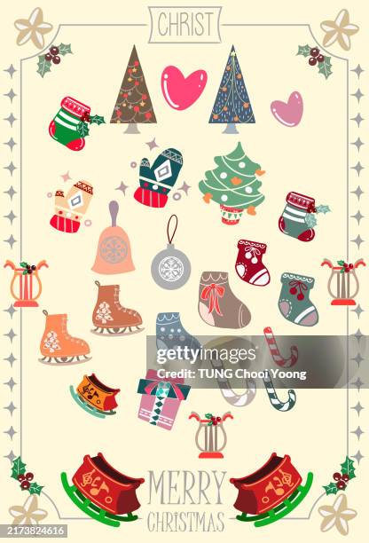 christmas decorations icons and vectors - christmas tree farm stock illustrations