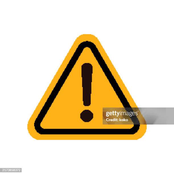 yellow attention sign with exclamation mark. pixel art. - jeopardy game stock illustrations