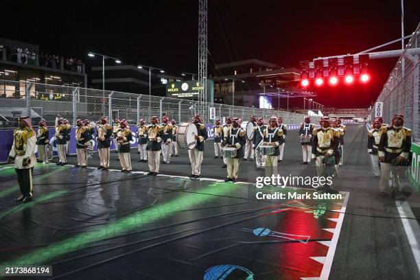 Marching band performing on the grid during the Saudi Arabian GP at Jeddah Street Circuit on Sunday March 19, 2023 in Jeddah, Saudi Arabia.
