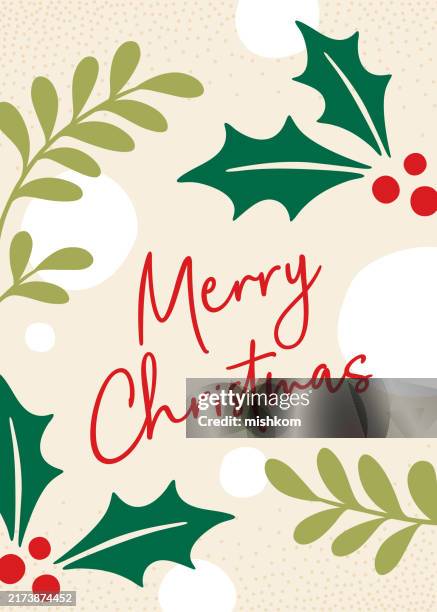 ilustrações de stock, clip art, desenhos animados e ícones de christmas holiday card - azevinho