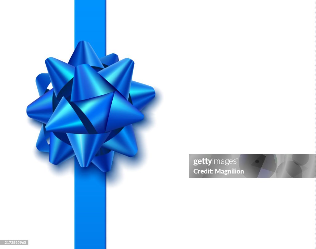 Bright Blue Gift Bow and Ribbon Illustration, Isolated on White Background, Vector Illustration