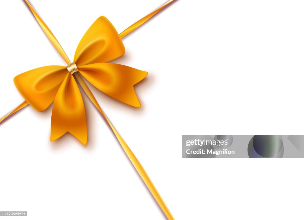 Diagonal Ribbon Wrapping Golden Satin Ribbon Bow With Diagonal Wrap High-Res Vector Graphic ...