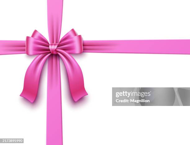 stockillustraties, clipart, cartoons en iconen met glossy pink bow with ribbon in crossed design, vector illustration - verjaardagskado