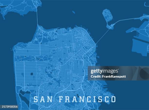 san francisco ca stadt vektor straßenkarte blau horizontal - san francisco stock-grafiken, -clipart, -cartoons und -symbole