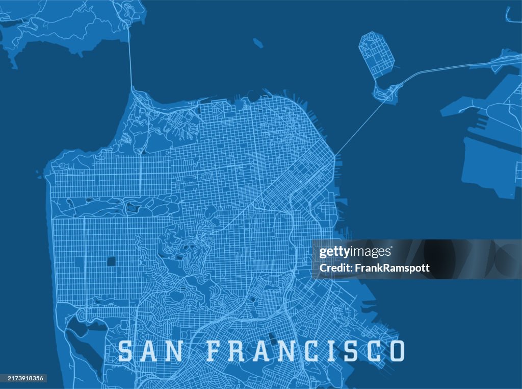 San Francisco CA City Vector Road Map Blue Horizontal