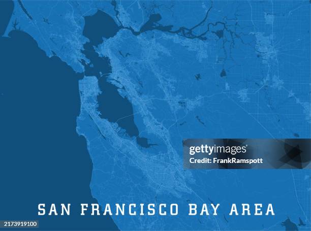 san francisco bay area ca vektor straßenkarte blau horizontal - verwaltungsbezirk santa clara county kalifornien stock-grafiken, -clipart, -cartoons und -symbole