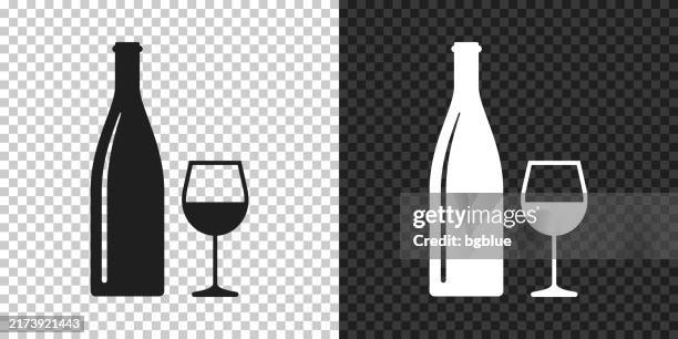 wine bottle and wine glass. icon for design on blank background - wine bottle stock illustrations