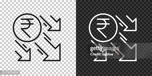 Indian rupee decrease. Icon for design on blank background Indian rupee decrease. Icon for design on blank background