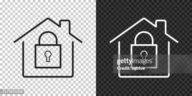 home security - house with padlock. icon for design on blank background - burglar alarm stock illustrations