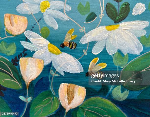 bees and daisies - bee pattern stock illustrations