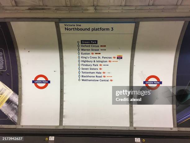 london underground victoria line map at green park station - underground london stock pictures, royalty-free photos & images