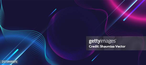stockillustraties, clipart, cartoons en iconen met abstract glowing dark blue geometric circle shape technology futuristic background - neon