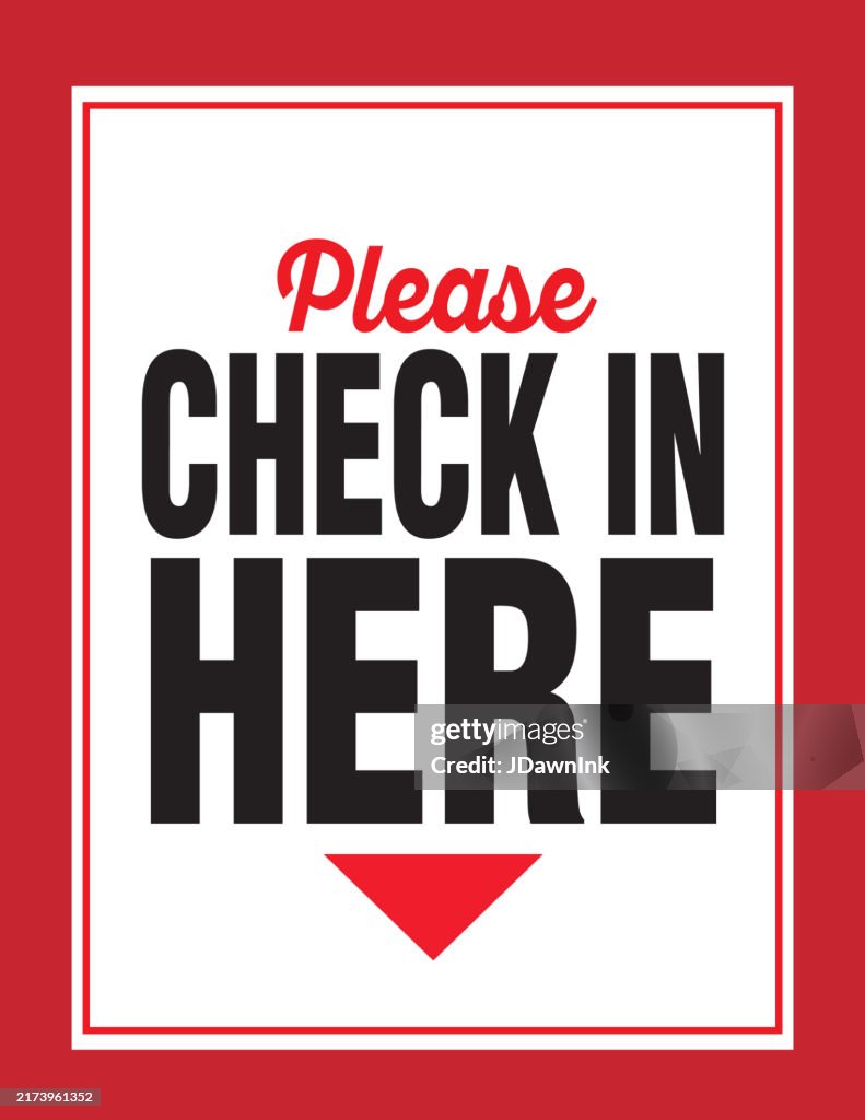 Chack In/sign Please Check In Here With Arrow Store Sign Design With On White And Red ...