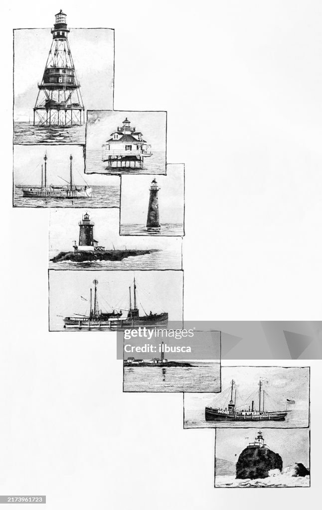 Antique image: Lighthouses and Lightships