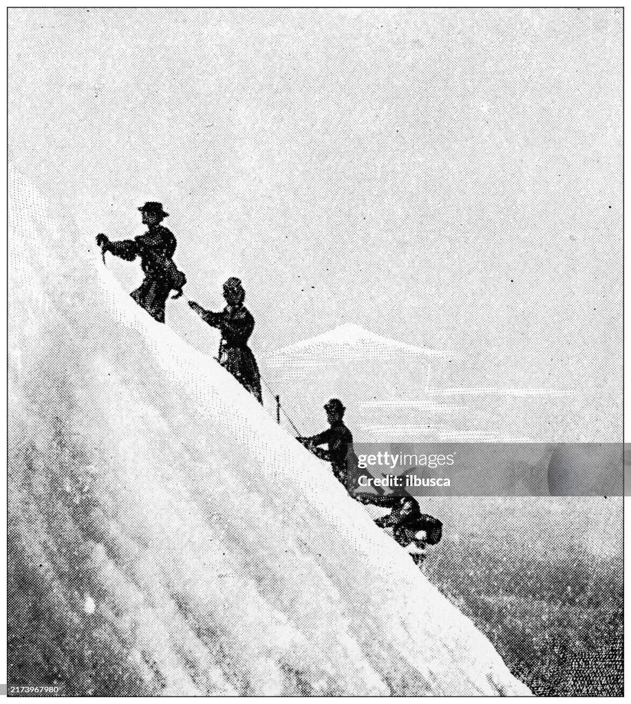 Antique image: Mountain climbing on Mount Hood
