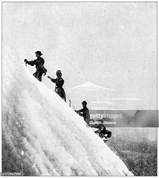 Antique Image Mountain Climbing On Mount Hood High-Res Vector Graphic