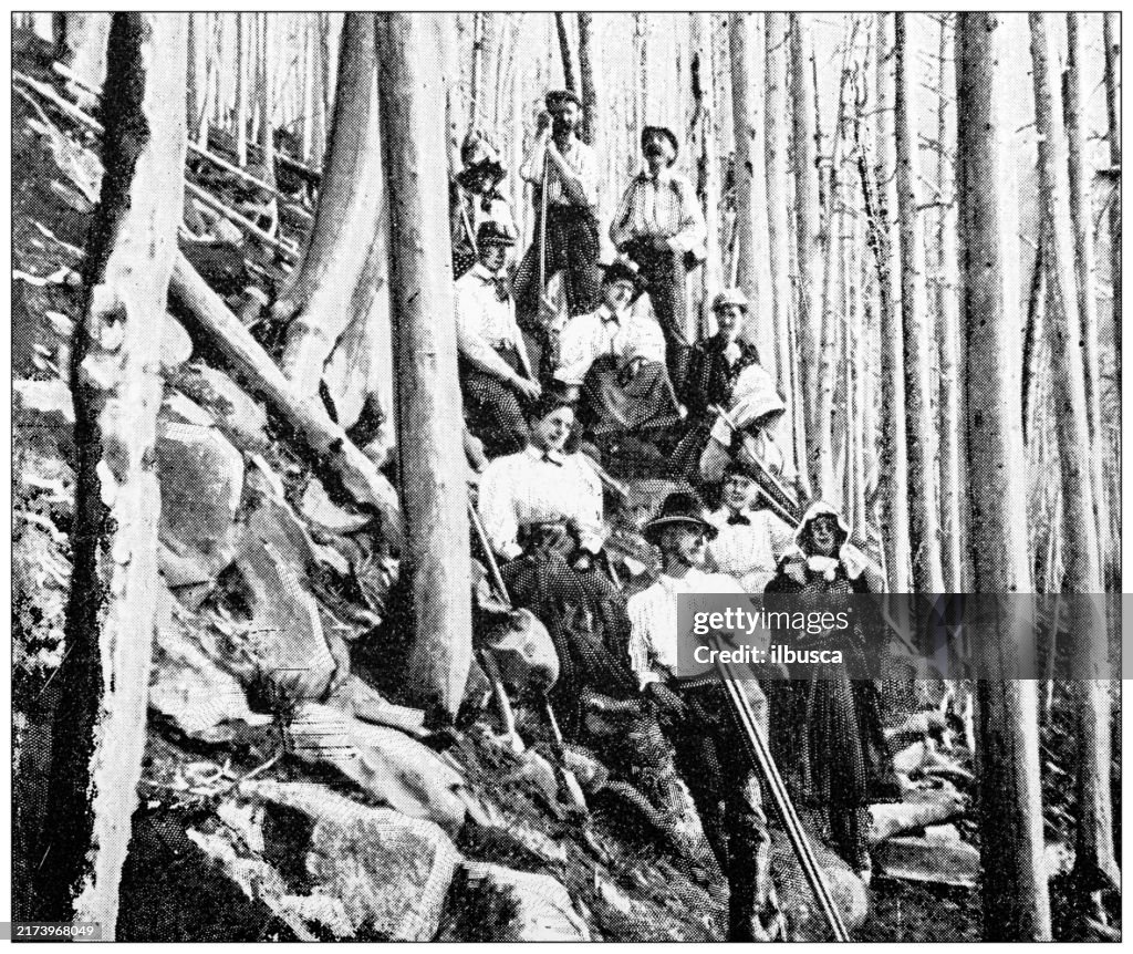 Antique image: Mountain climbing on Mount Hood