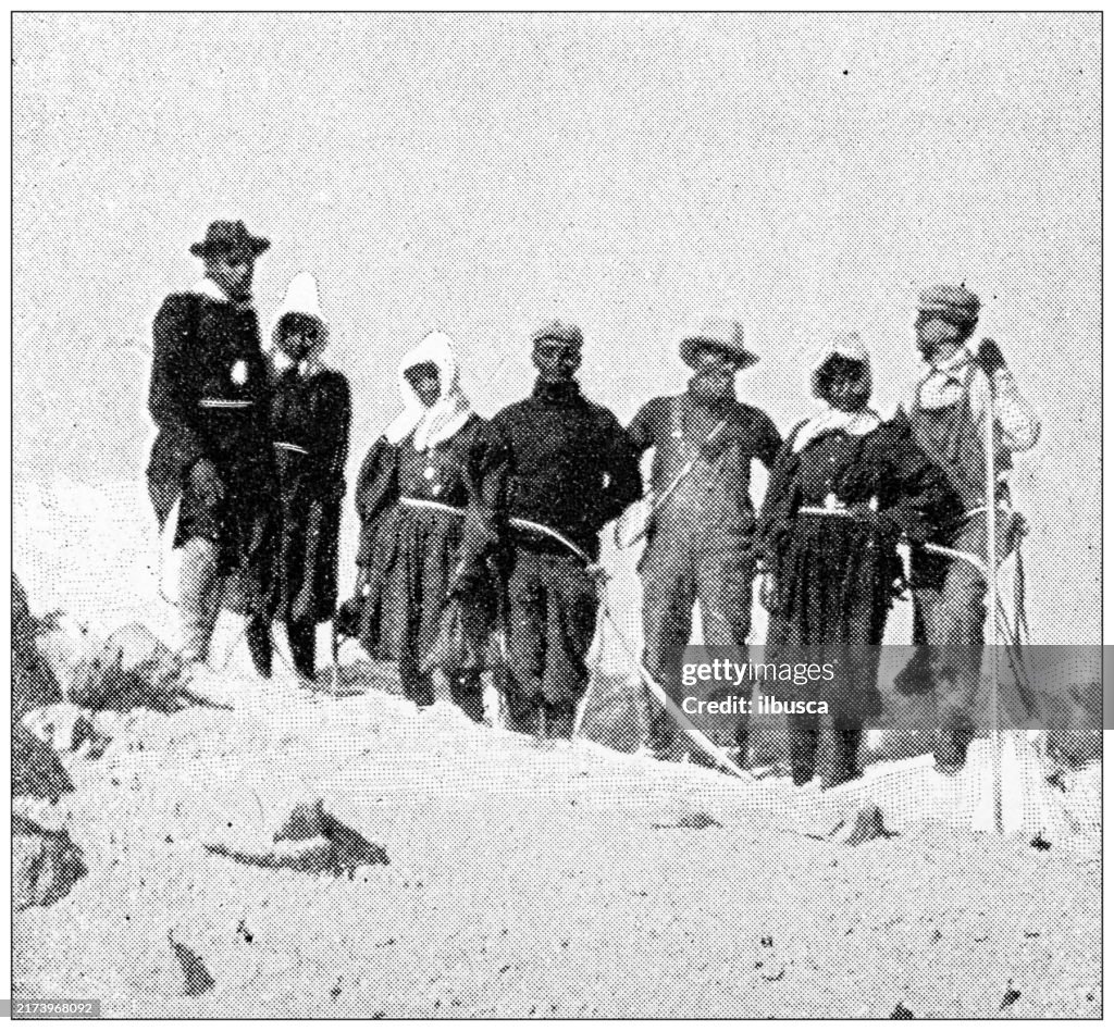 Antique image: Mountain climbing on Mount Hood