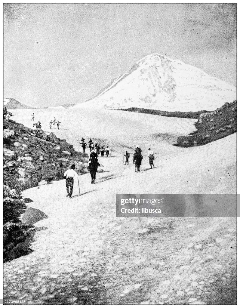 Antique image: Mountain climbing on Mount Hood