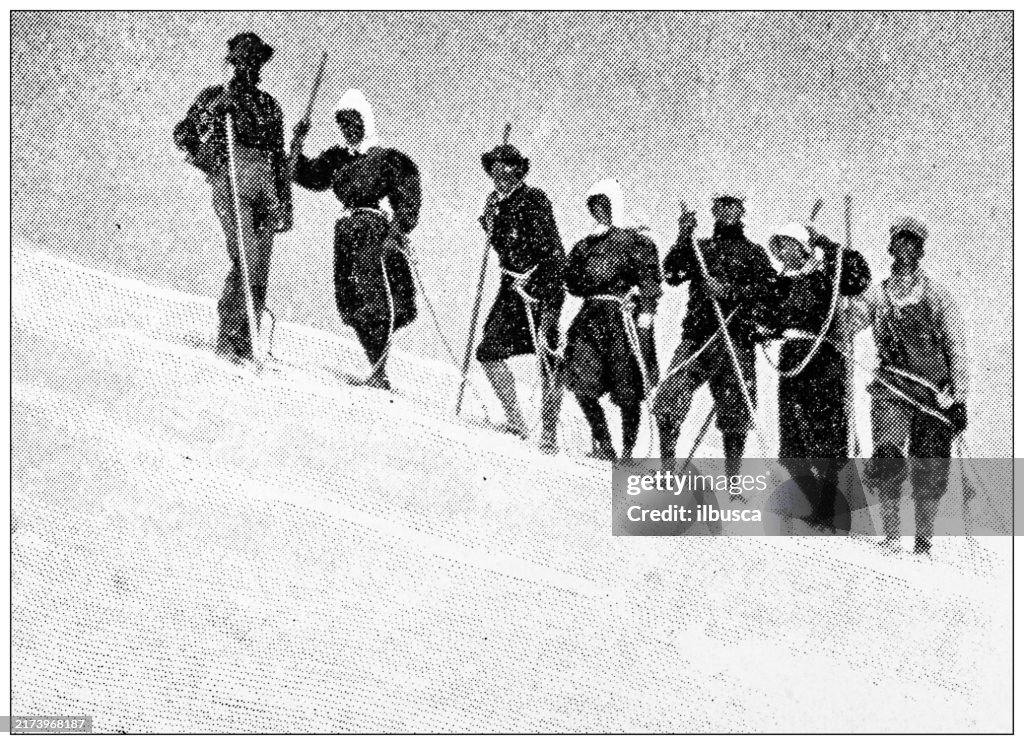 Antique image: Mountain climbing on Mount Hood