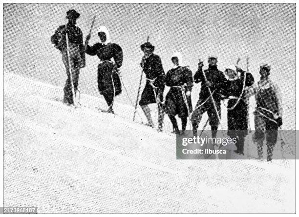 Antique Image Mountain Climbing On Mount Hood High-Res Vector Graphic