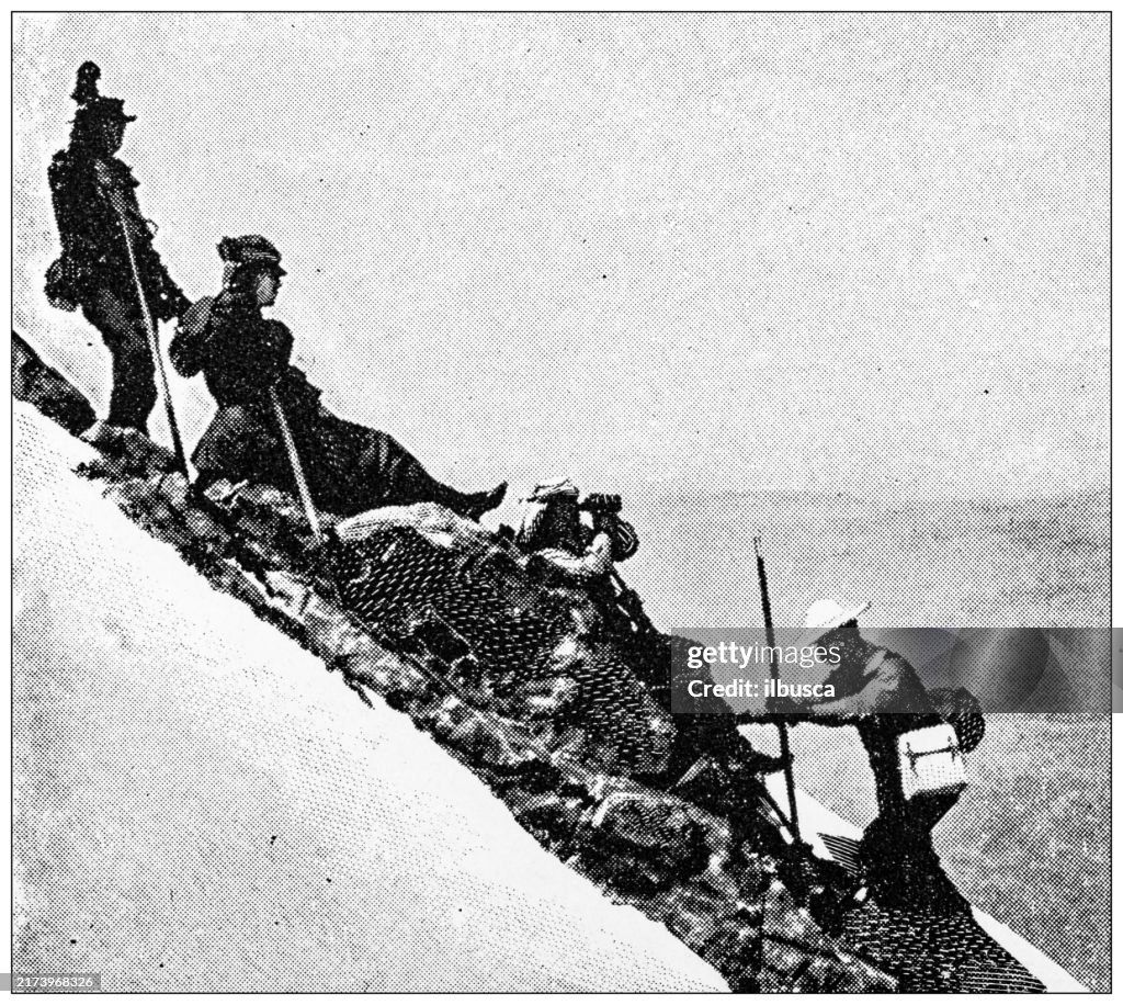 Antique image: Mountain climbing on Mount Hood