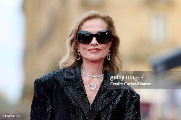 Actress Isabelle Huppert attends the 'Yeohaengjaui Pilyo' premiere during the 72nd San Sebastian International Film Festival at the Victoria Eugenia...