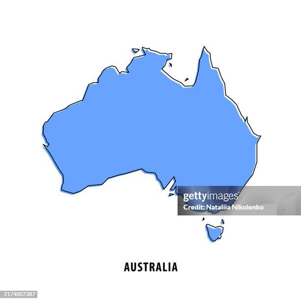 stockillustraties, clipart, cartoons en iconen met australia - blue sketch map. stylized simple outline map, icon. - australië