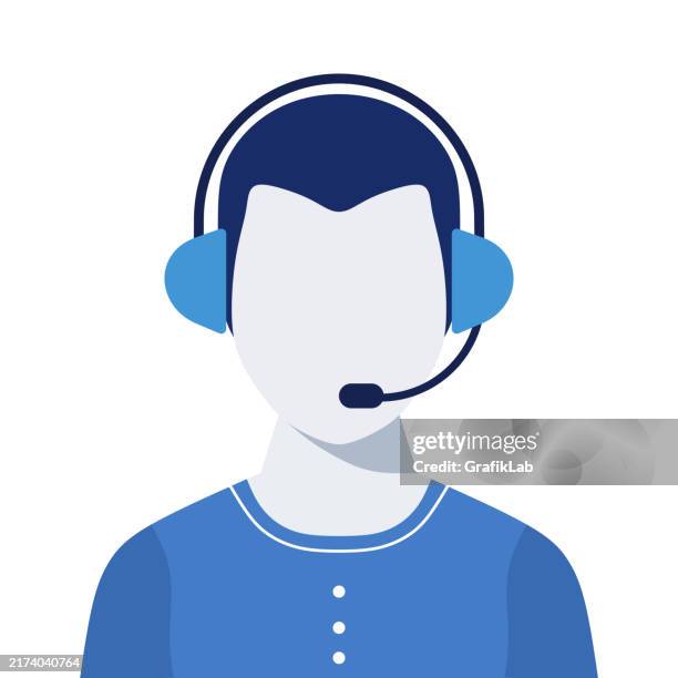 illustrations, cliparts, dessins animés et icônes de agent du centre d’appels avatar plat service client support technique - computer operator cartoon