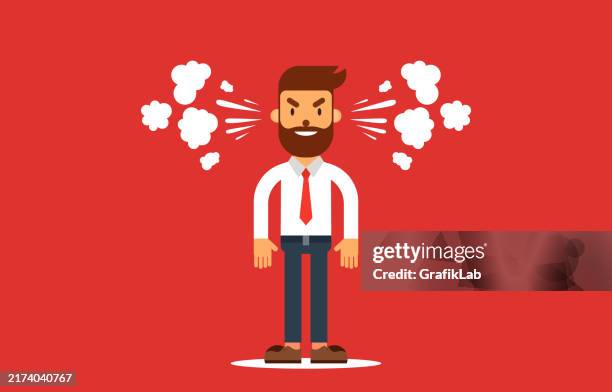 cartoon illustration of angry man with red background - frustration stock illustrations
