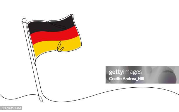 ilustraciones, imágenes clip art, dibujos animados e iconos de stock de bandera del país europeo de alemania. dibujo de líneas continuas con elementos de color, trazo editable y espacio de copia - asta palo