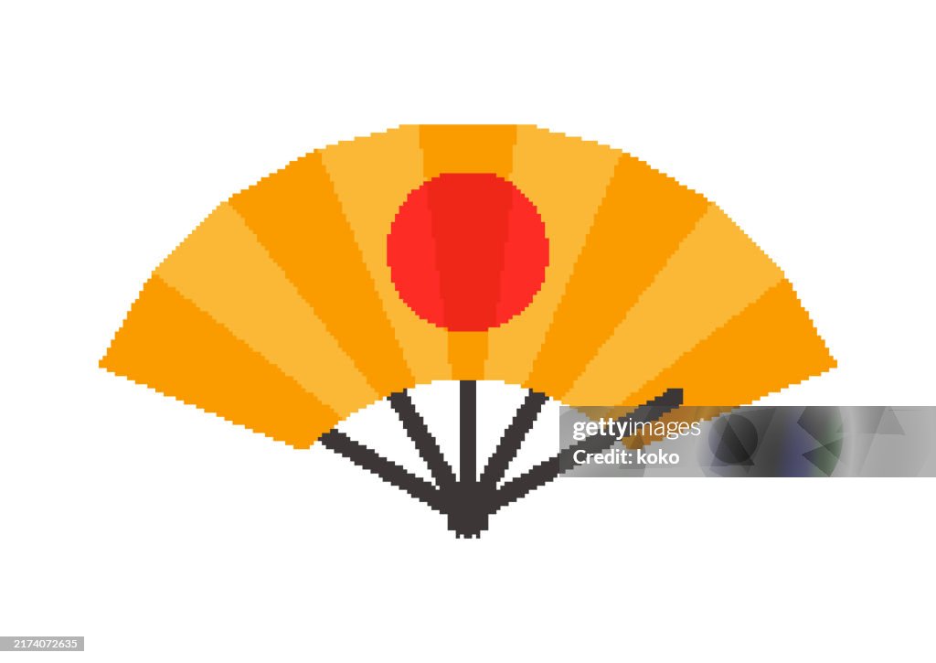 Japanese Culture, Folding Fan. Pixel Art.