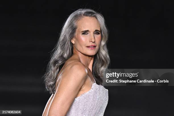 Andie MacDowell walks the runway during "Le Défilé L'Oréal Paris – Walk Your Worth" Womenswear Spring-Summer 2025 show as part of Paris Fashion Week...