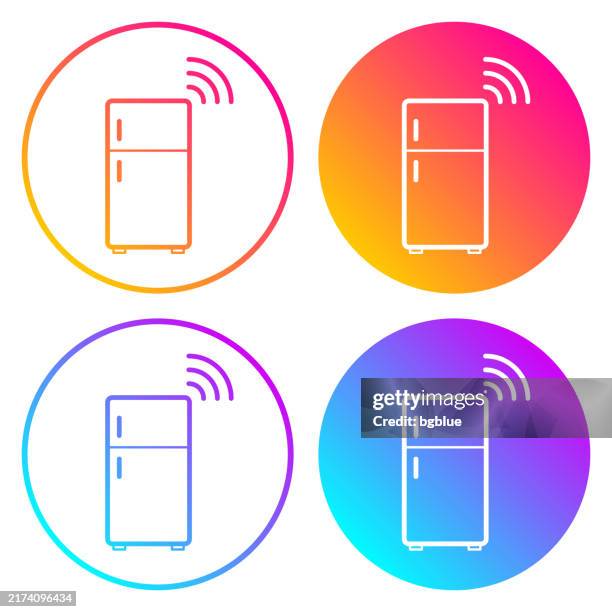 smart refrigerator. round icons with color gradients - refrigeration system stock illustrations
