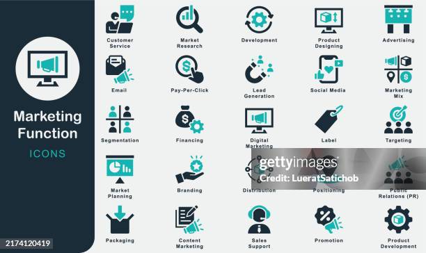 marketing function solide icons sammlung. enthält marktplanung, produktdesign, produktentwicklung, vertrieb, finanzierung, vertriebsunterstützung, branding, pr, kundenservice, marktforschung - platzieren stock-grafiken, -clipart, -cartoons und -symbole