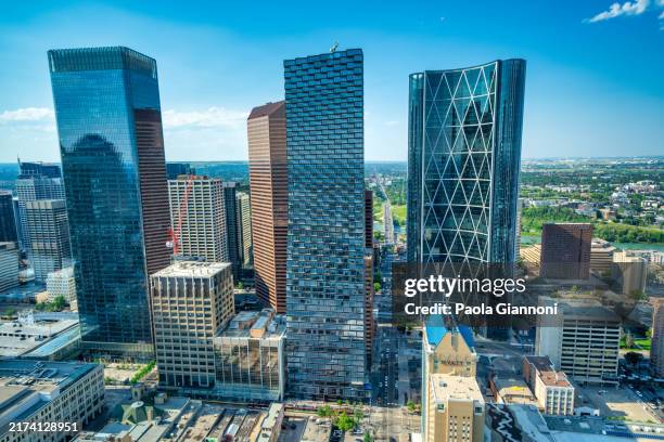 aerial view of downtown calgary - calgary stock pictures, royalty-free photos & images