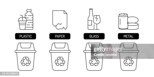 ilustraciones, imágenes clip art, dibujos animados e iconos de stock de ilustración vectorial del concepto de clasificación de residuos. reciclaje, residuo cero, medio ambiente. - reciclaje