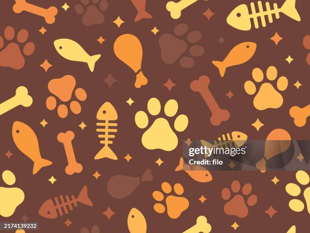 seamless pets cat and dog animal theme background pattern - dog bone stock illustrations