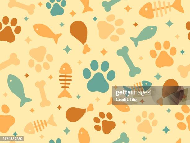 seamless pets cat and dog animal theme background pattern - step repeat backdrop stock illustrations