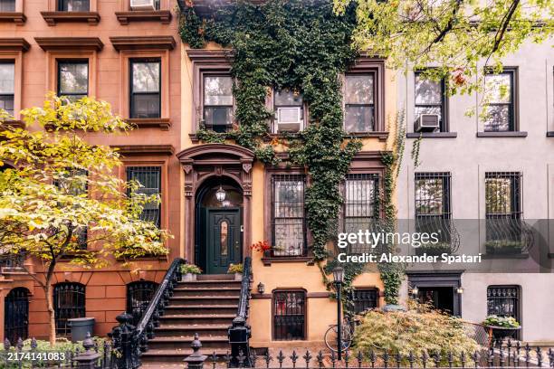 brownstone row houses in park slope, brooklyn, new york city, usa - brooklyn new york stock pictures, royalty-free photos & images