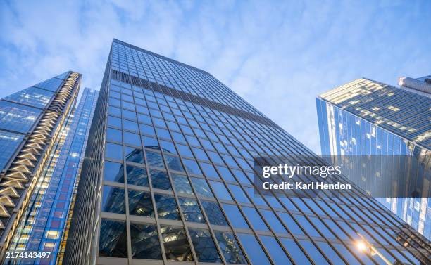 looking up at london city buildings - skyscraper stock pictures, royalty-free photos & images