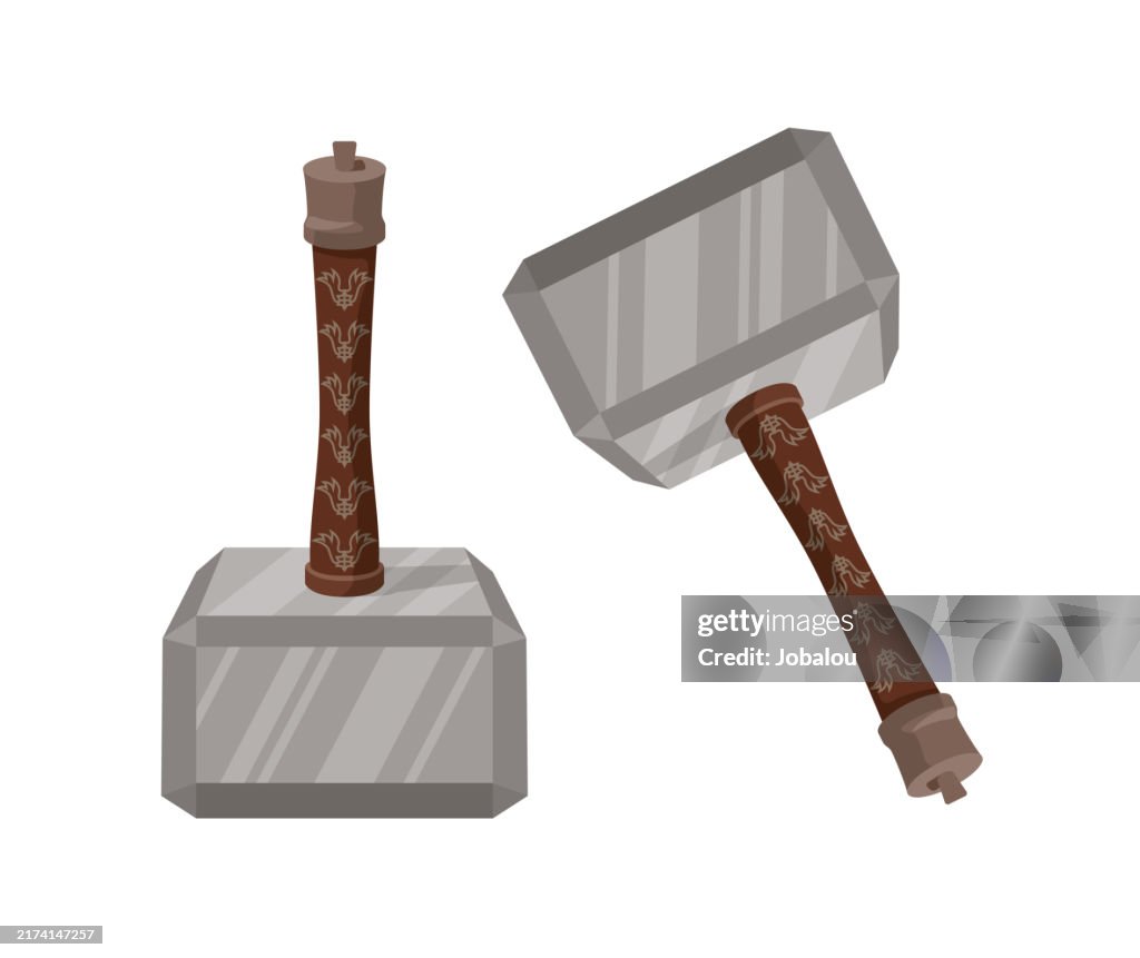 Strong Viking Battle Hammer Isolated on White Background