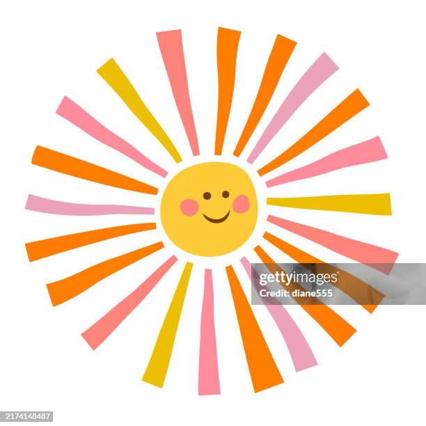 cute retro smiling sun - anthropomorphic face stock illustrations