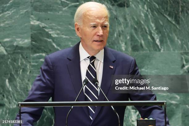 President Joe Biden speaks during the United Nations General Assembly at the United Nations headquarters on September 24, 2024 in New York City....