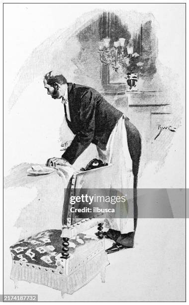 antique image: waiter - butler stock illustrations