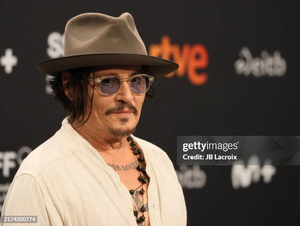 Johnny Depp attends the "Modi, Three Days On The Wing Of Madness" Press conference during the 72nd San Sebastian Film Festival on September 24, 2024...
