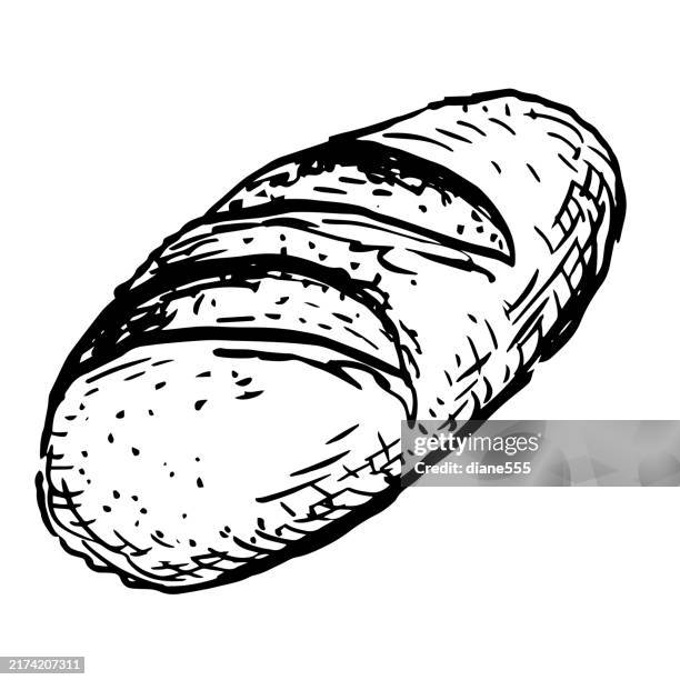 homemade bread line art on a transparent background - loaf of bread stock illustrations