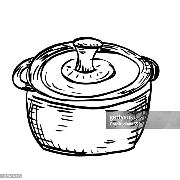 bread baking dutch oven line art on a transparent background - dutch oven stock illustrations