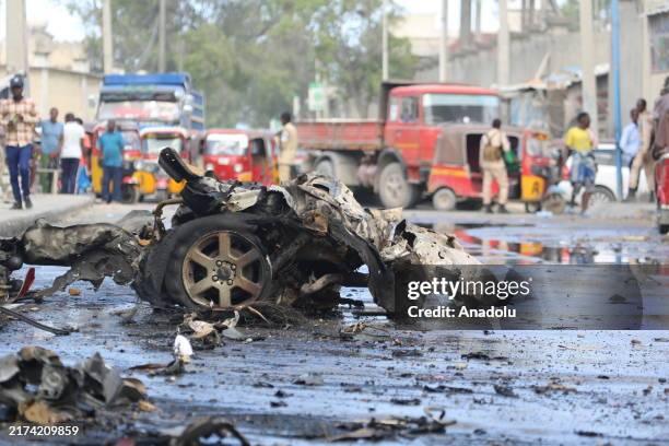 View of damage after a violent explosion occurred at a restaurant near the Presidential Palace in Mogadishu, the capital of Somalia on September 28,...