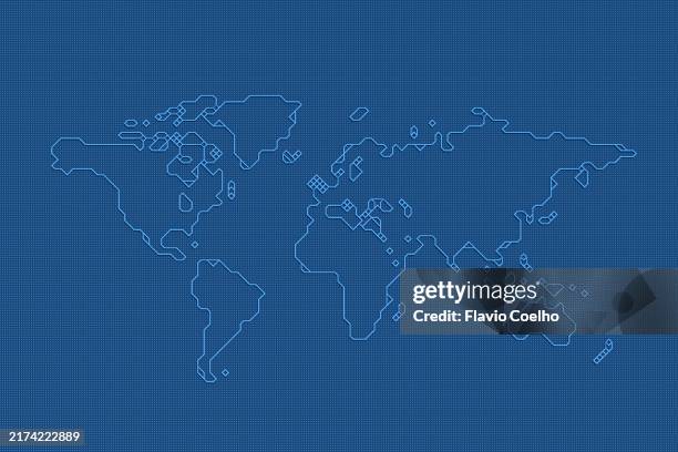 low-poly abstract world map - relevo imagens e fotografias de stock